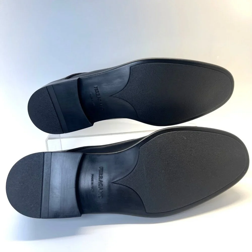 Ferragamo Fosco Men Leather Shoes Black Derby Oxfords Size 9.5